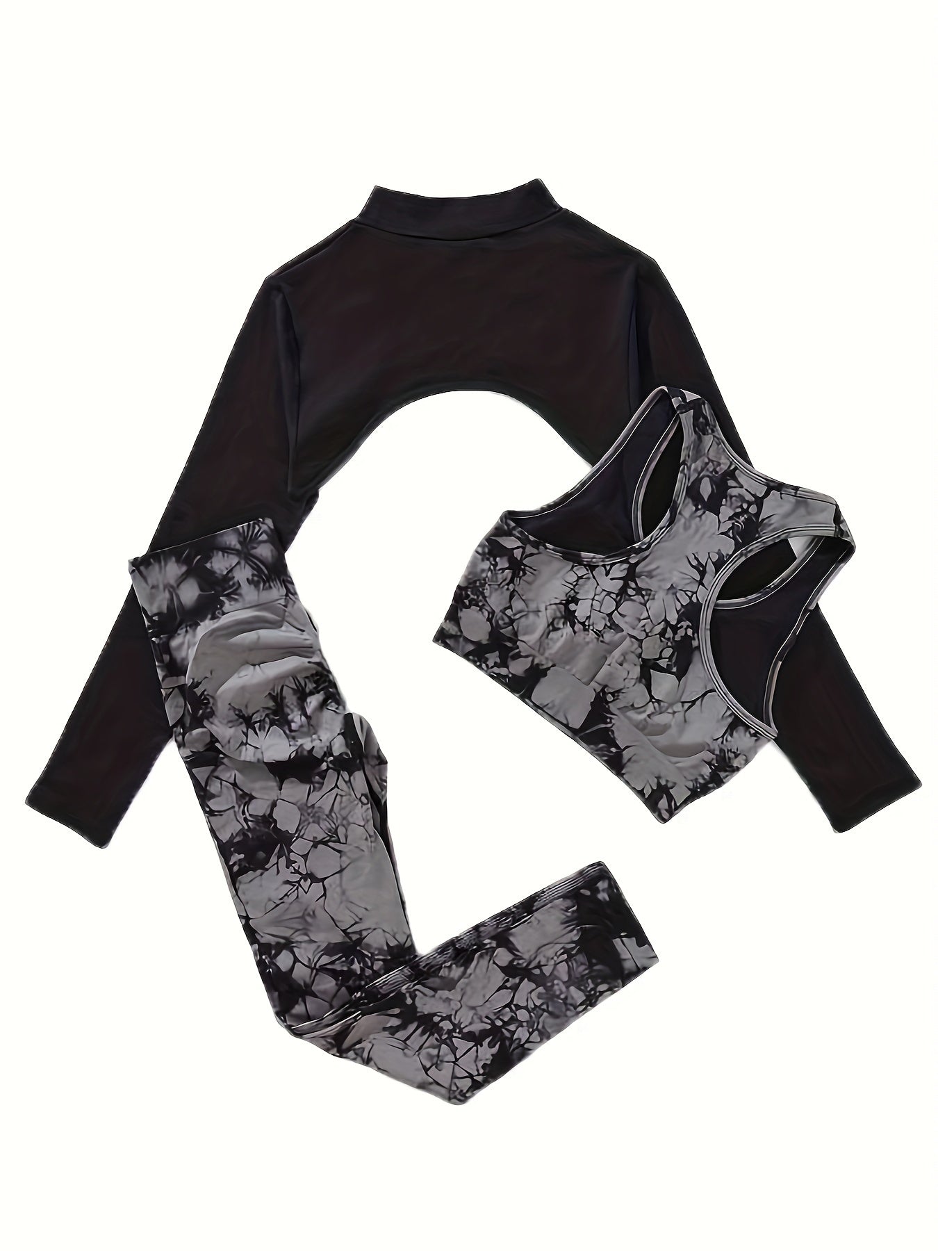 3pcs Tie-Dye Yoga Racer Back Set Activewear
