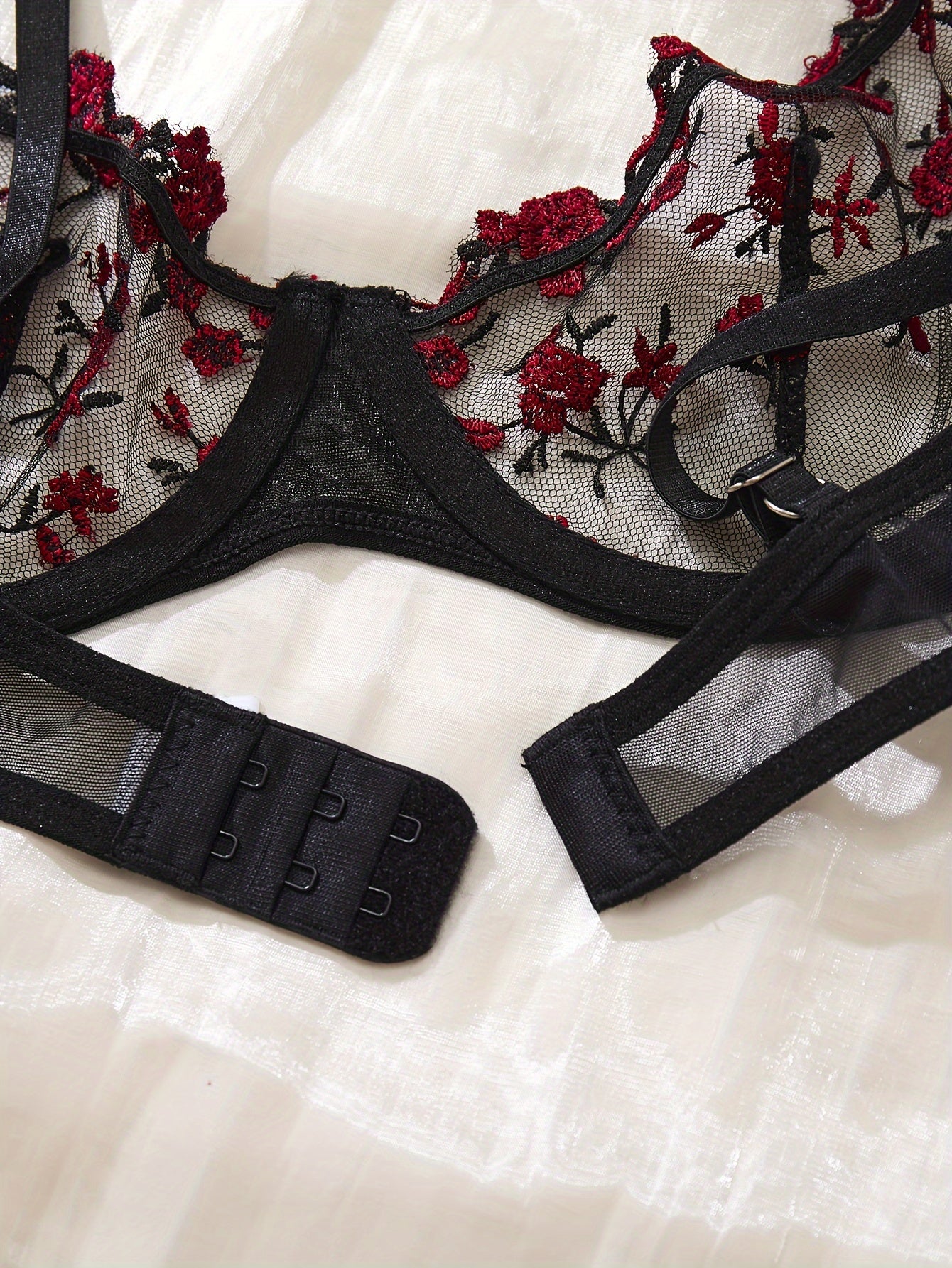 3 Sets Solid Floral Embroidery Sexy Lingerie Set