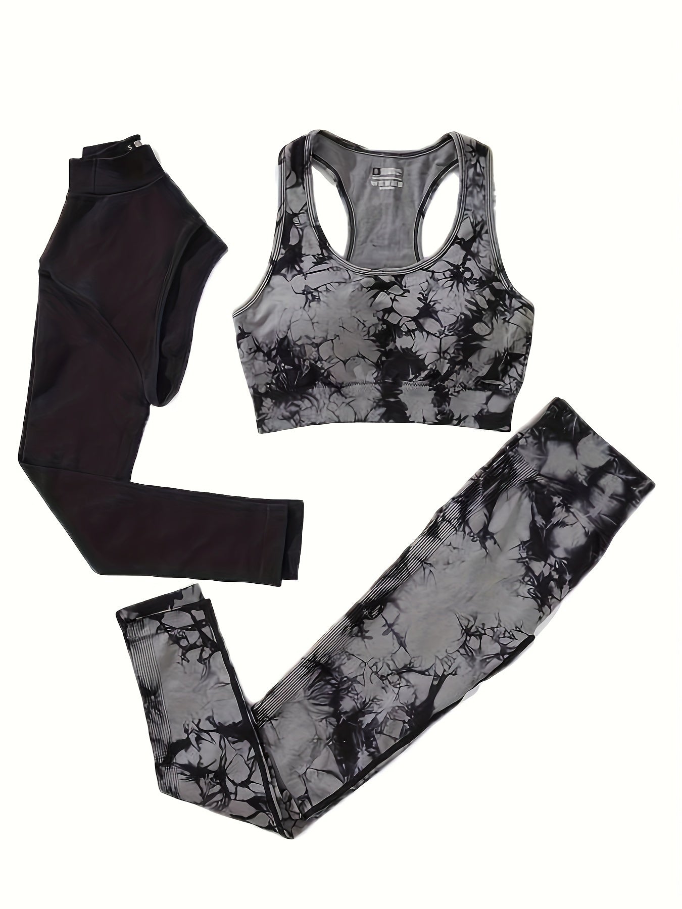 3pcs Tie-Dye Yoga Racer Back Set Activewear