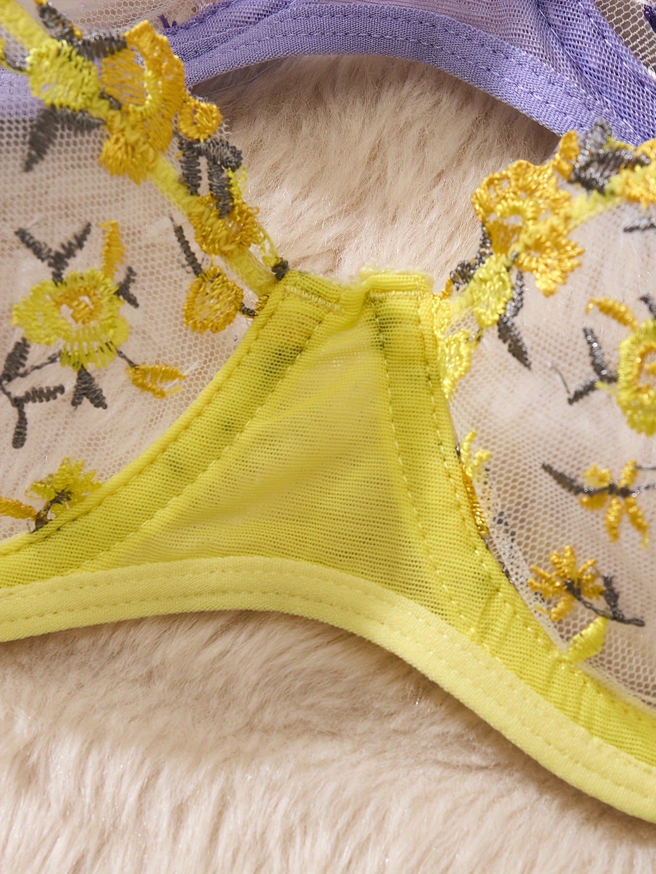 3 Sets Solid Floral Embroidery Sexy Lingerie Set