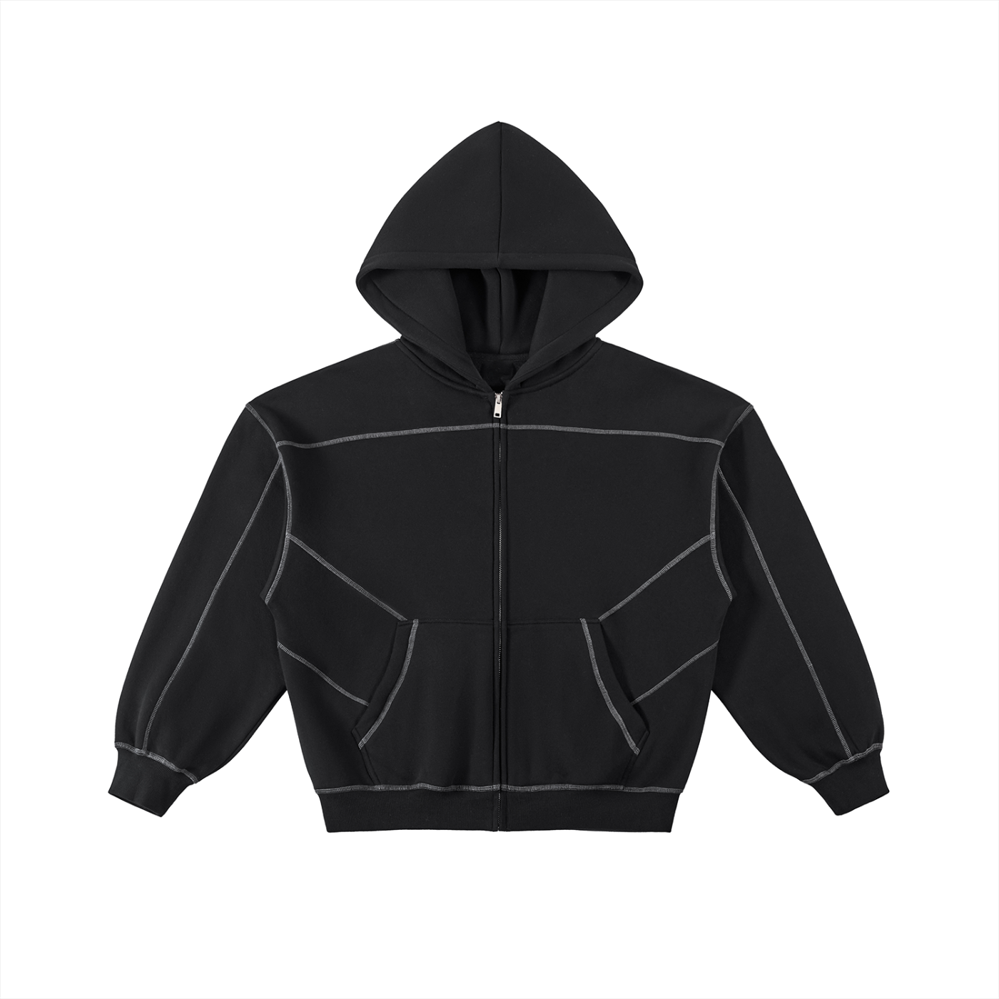 Contrast-Stitched Boxy Fleece Hoodie
