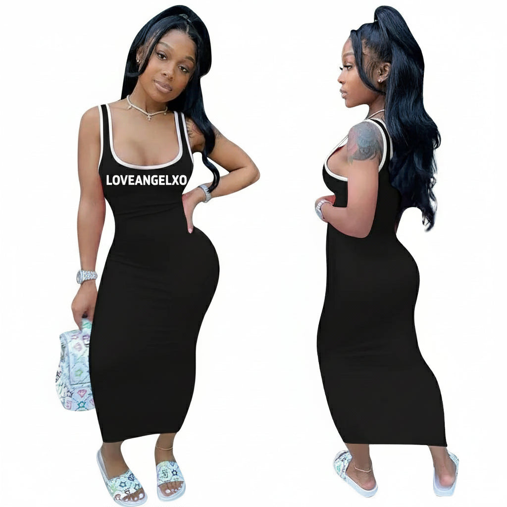 Long Maxi Halter Strappy Dress with LOVEANGELXO logo