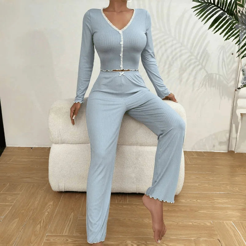 Thermal  Waffle Design Pajama Set