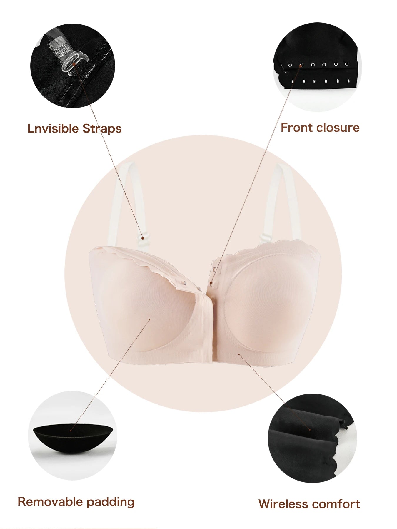 Wireless Strapless,  Bandeau Bra  S-XL(includes clear straps)