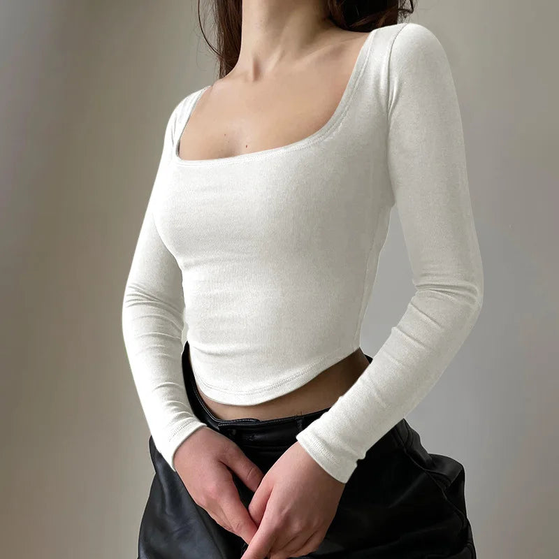Square Collar Long Sleeve T Shirt