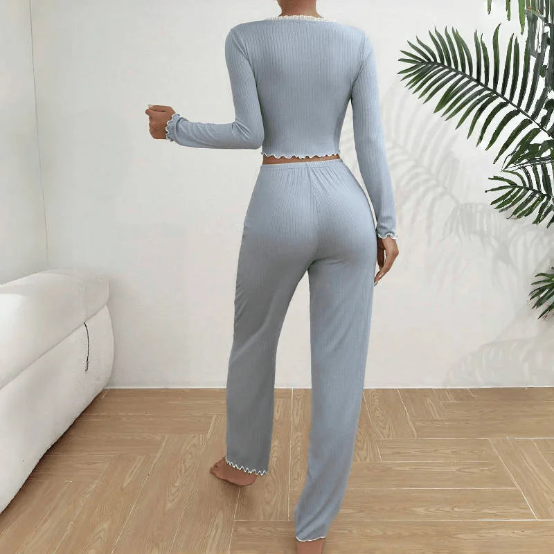 Thermal  Waffle Design Pajama Set