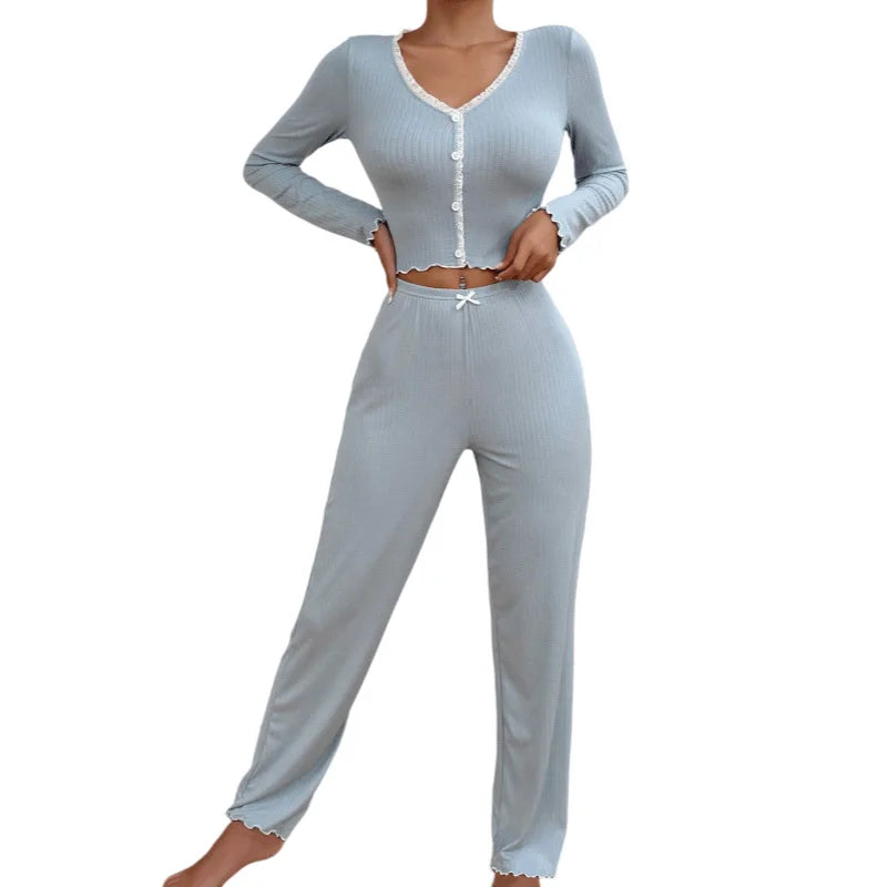 Thermal  Waffle Design Pajama Set