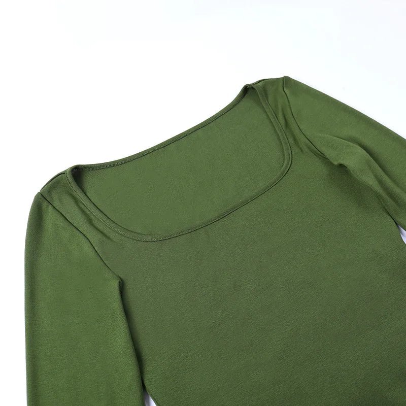 Square Collar Long Sleeve T Shirt
