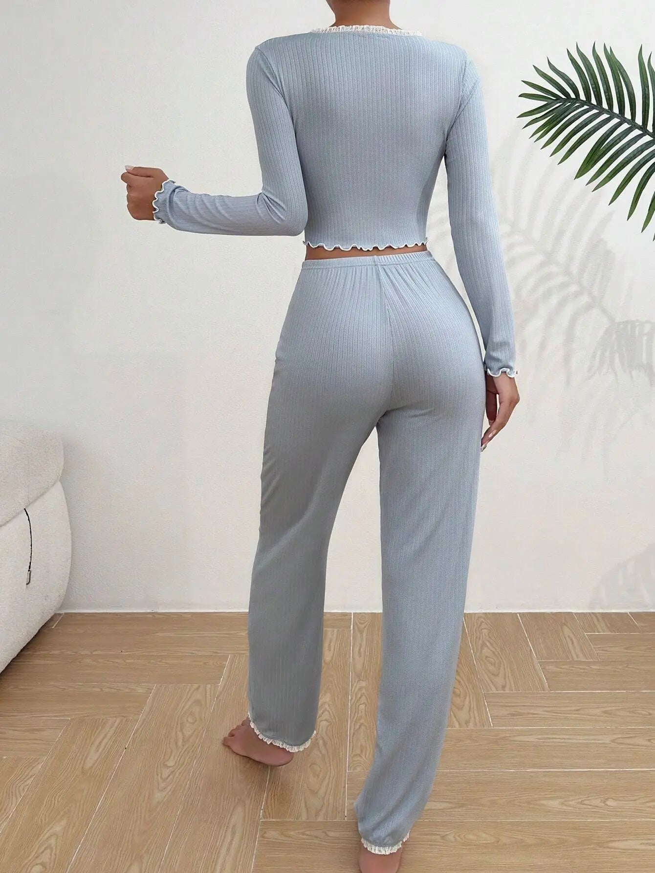 Thermal  Waffle Design Pajama Set