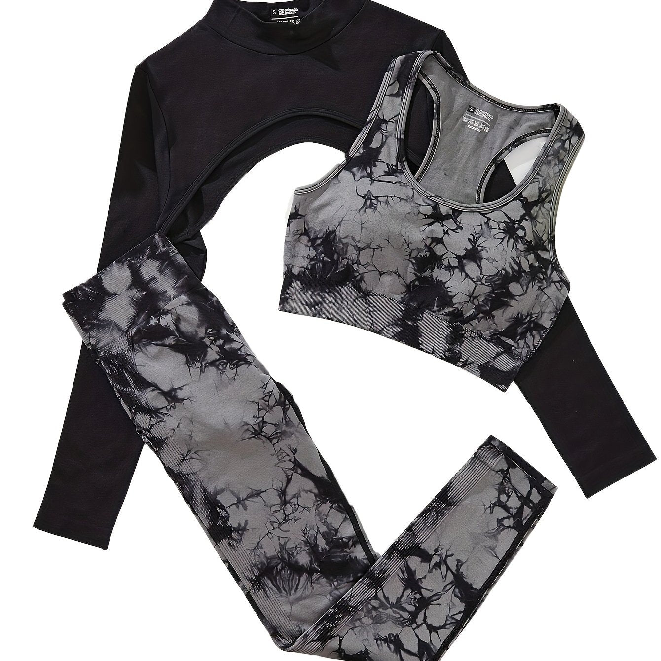 3pcs Tie-Dye Yoga Racer Back Set Activewear