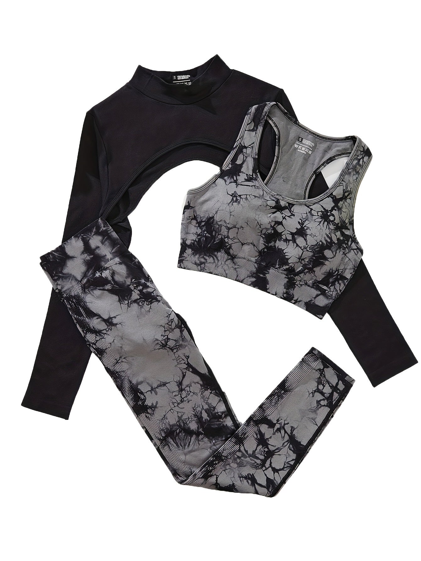 3pcs Tie-Dye Yoga Racer Back Set Activewear